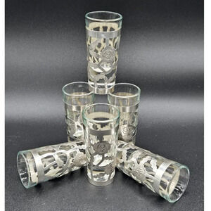 Set of 6 MZ 01 925 silver  overlay roses wrapped long shot glasses